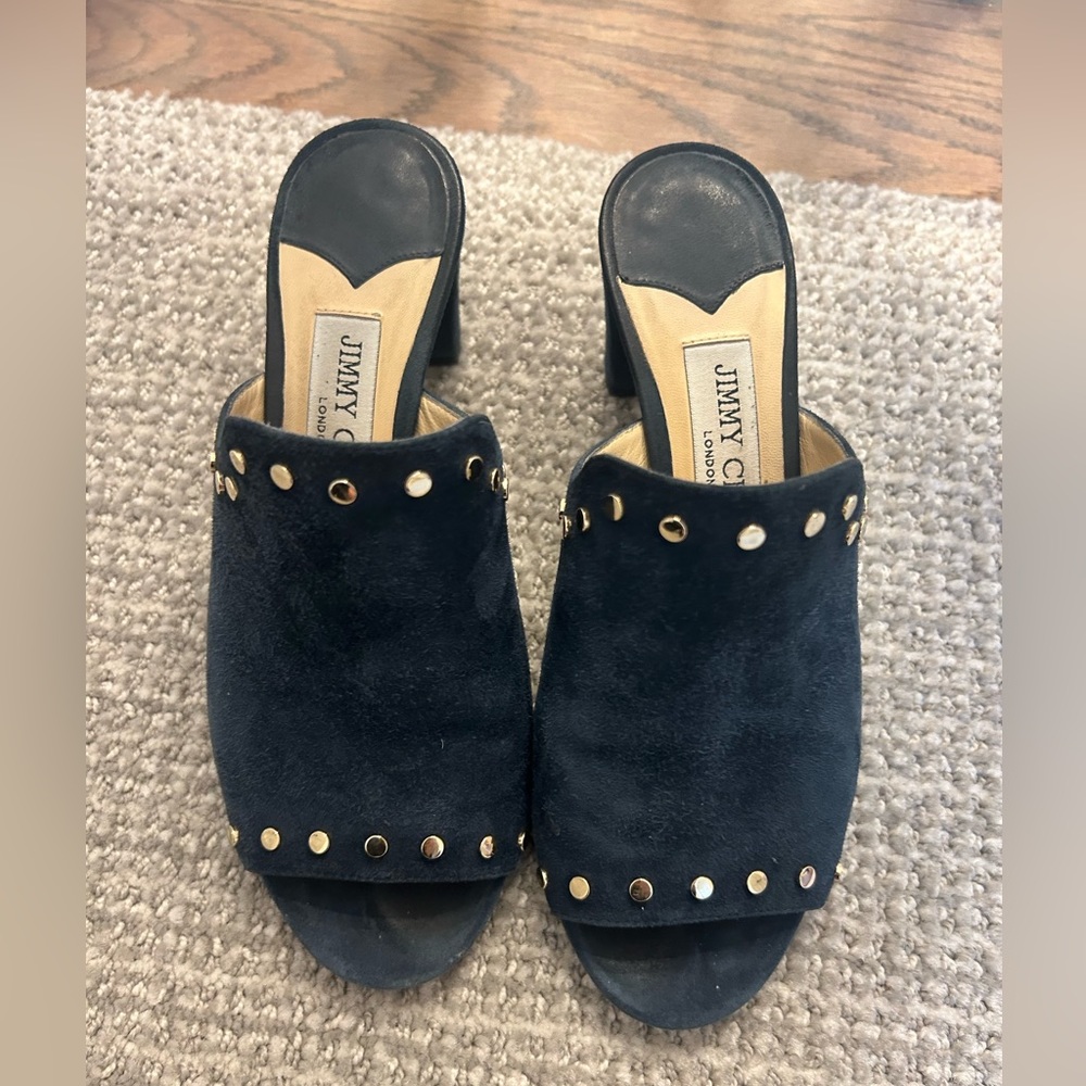 Jimmy Choo navy suede heeled mules size 36